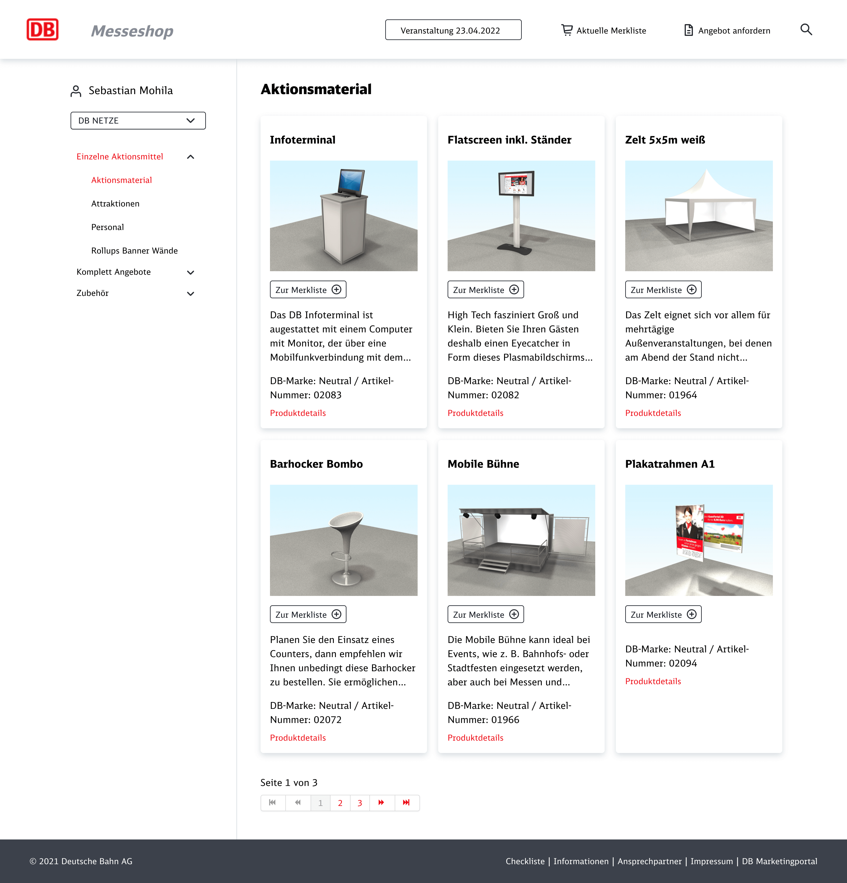 Programmierung Onlineshop - Deutsche Bahn - Produktlisten