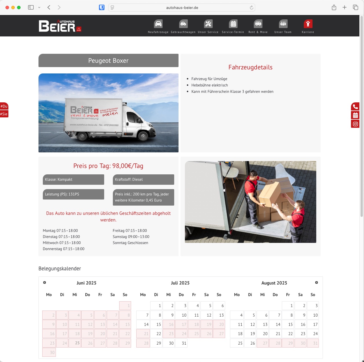 Individuelle Webentwicklung und digitale Lösung für Fahrzeugvermietung