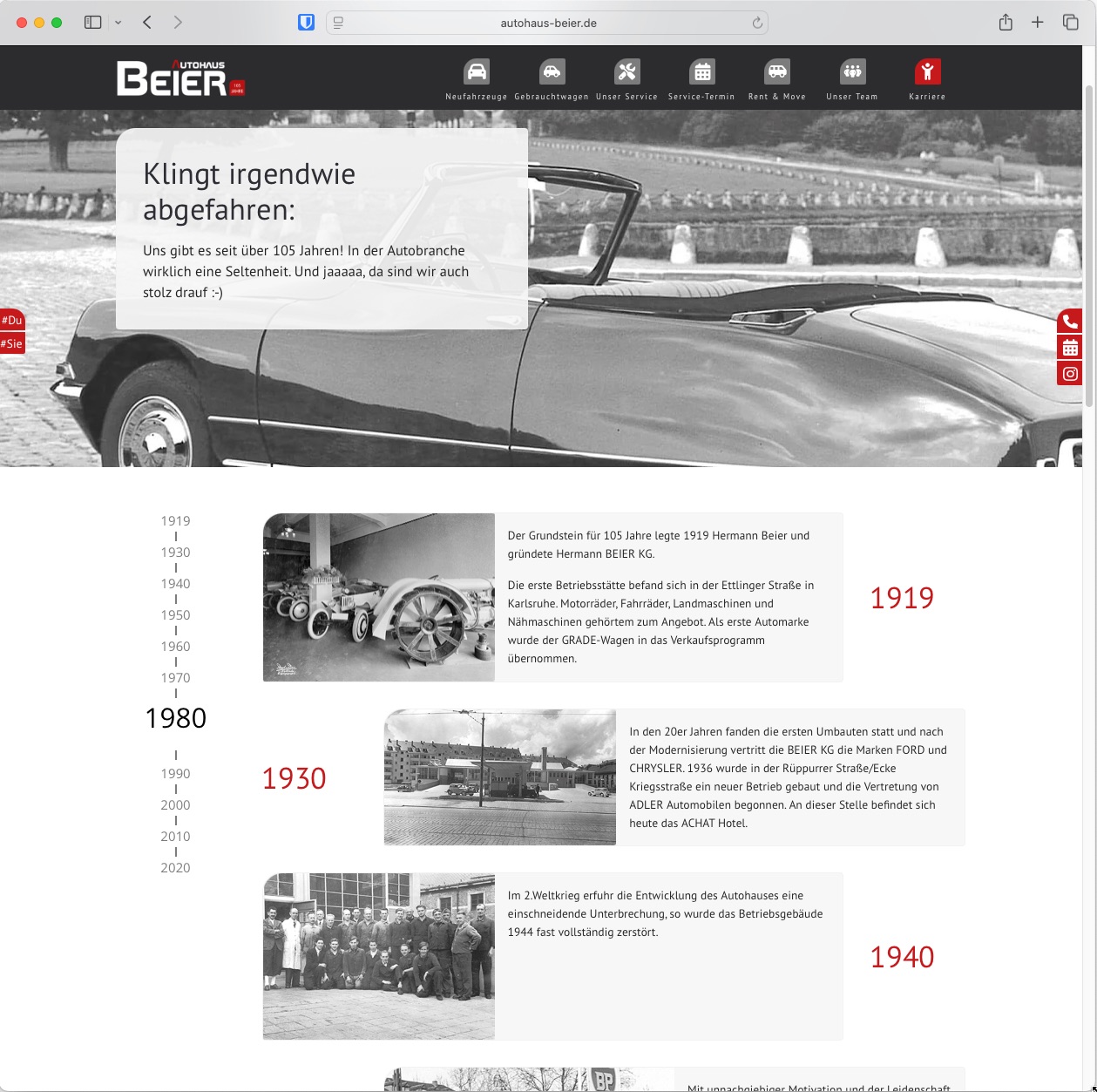 Innovatives Webdesign: Firmengeschichte als Zeitstrahl