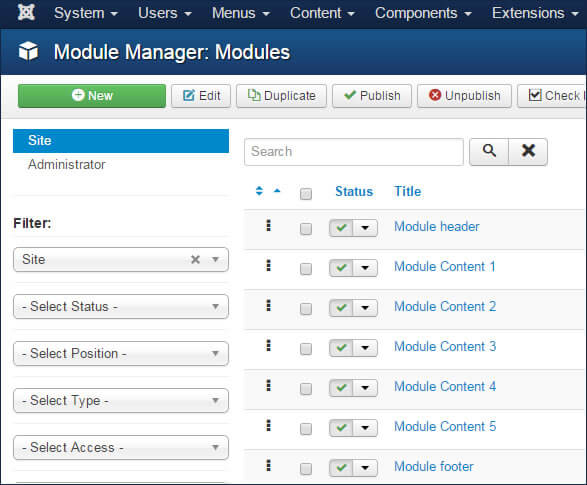 Joomla Moduleinstellungen